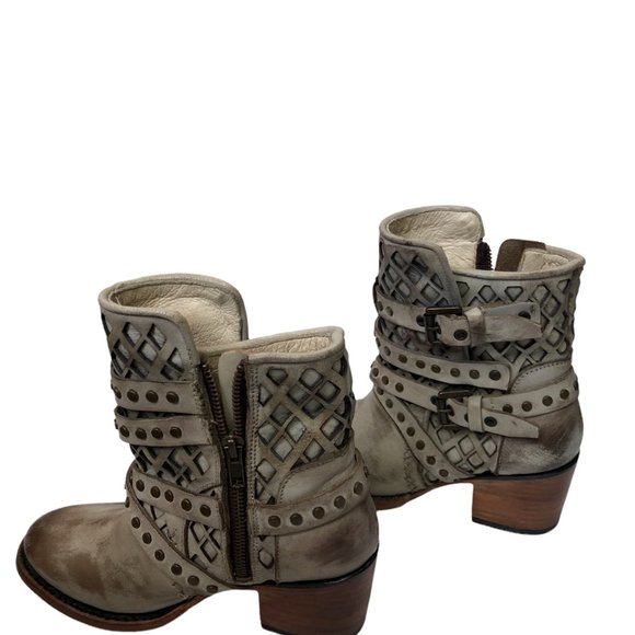 Freebird Cato Strappy Harness Ankle Bootie Boots Stone Gray Distressed Women's 6 - Picture 7 of 12